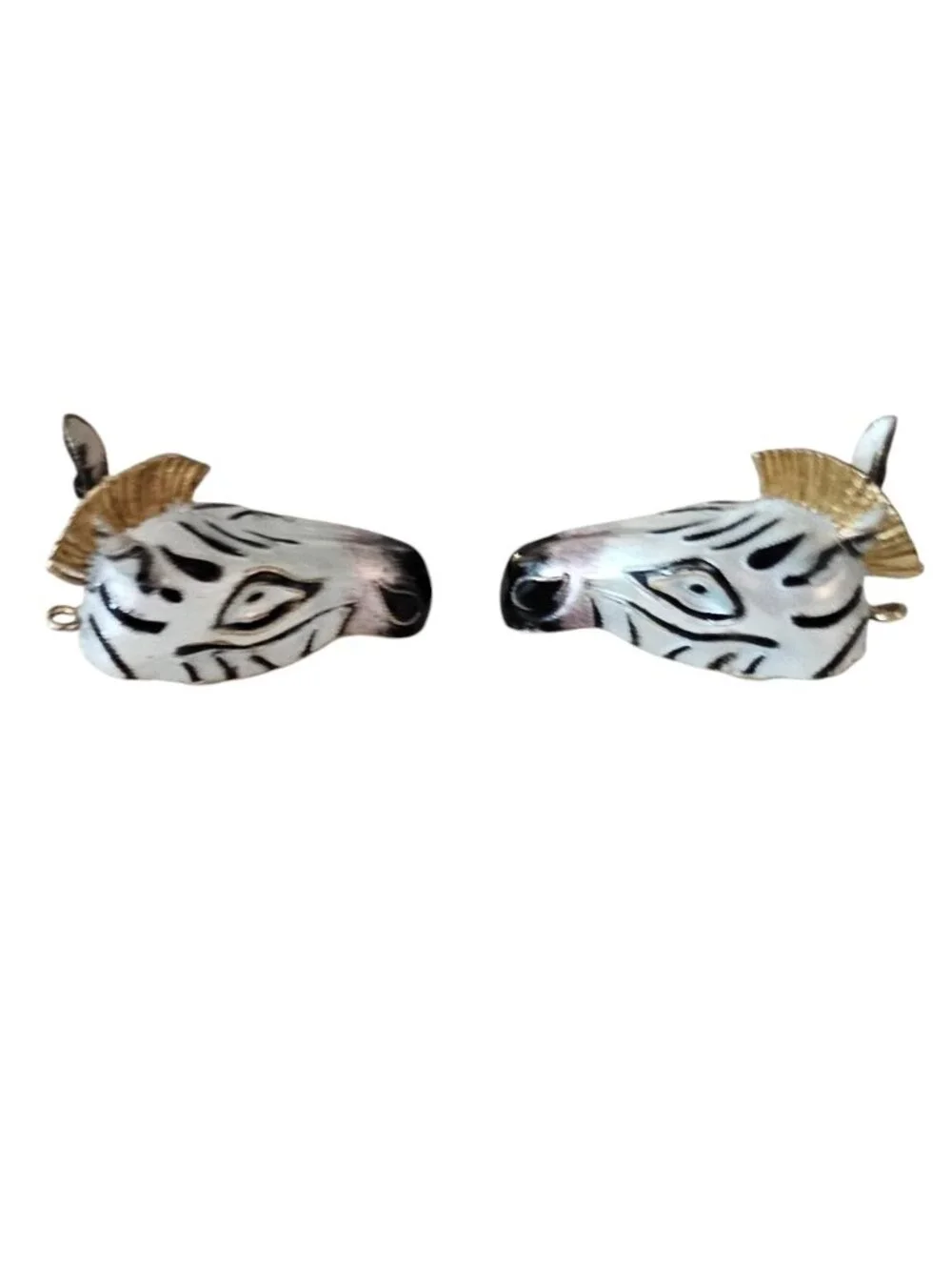 Black White Enamel Zebra Head Dangle Earrings Silver Chinese Import Vintage L516